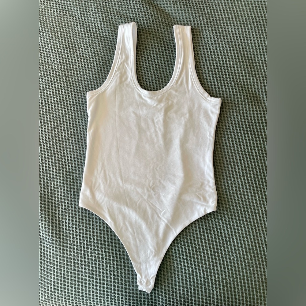 Nuuds White Scoop Tank Bodysuit